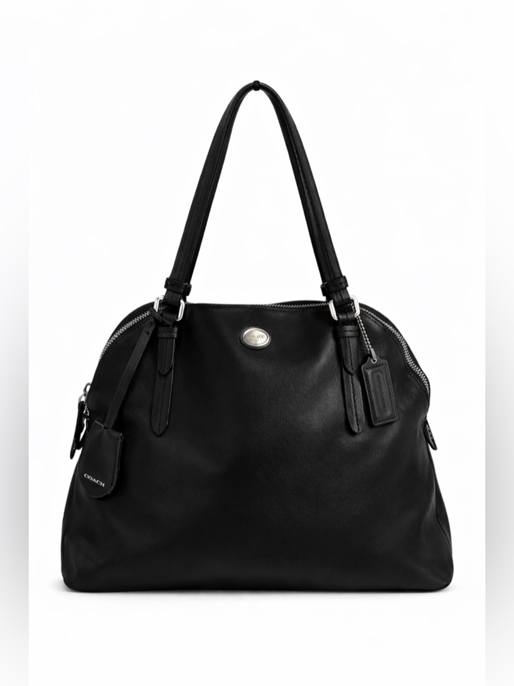 Coach Black Leather Shoulder Bag Silver Hardware structured Tote Classic - Picture 2 of 12